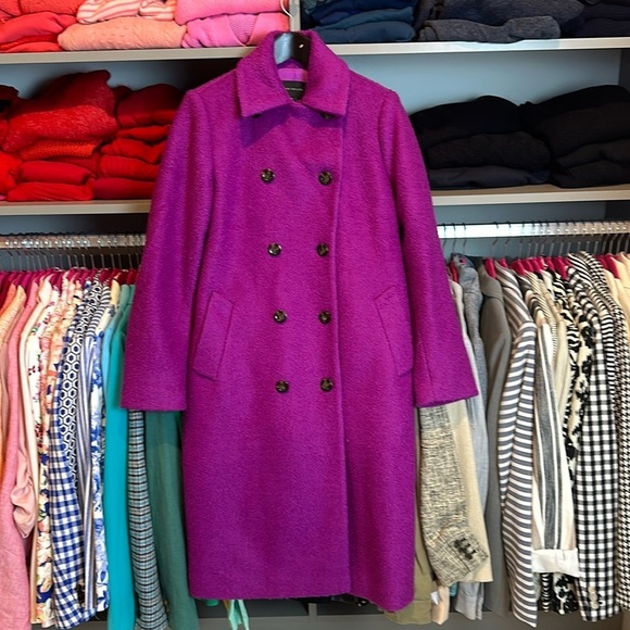 Ann Taylor magenta 40% wool double breasted long coat size XS - Picture 1 of 3